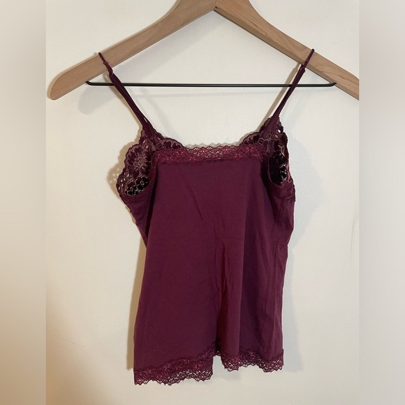 Banana Republic Maroon Lace Appliqué Cami Top Spaghetti Strap Y2K Size XS - Picture 5 of 8